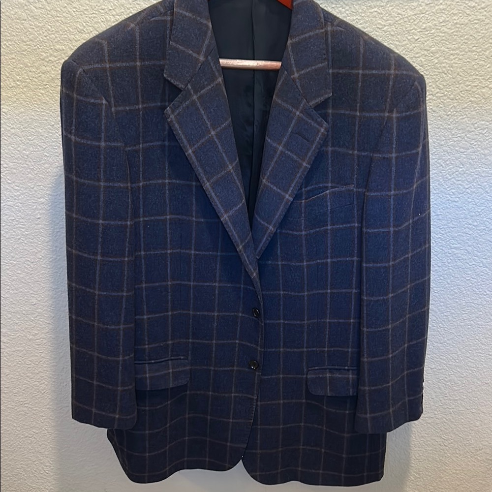 Navy Plaid Loro piana wool cashmere blend 46r